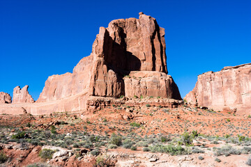 Fototapeta premium Red rock formations at Park Avenue Viewpoint in Arches National Park - Utah, USA