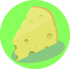 Vector illustration of cheese on a green background,icon, poster, sticker,decor for kitchen, home textiles. Milk product.