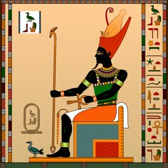 Religion of Ancient Egypt. 
Ancient Egyptian God Geb. Geb is the God of the Earth, the protector of animals and plants. Vector illustration.