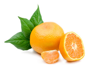 Tangerine and slices isolated on a white background.