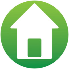 Small house. Icon Vector. Simple flat symbol in green circle. Icon of a set. Illustration isolated on white background.