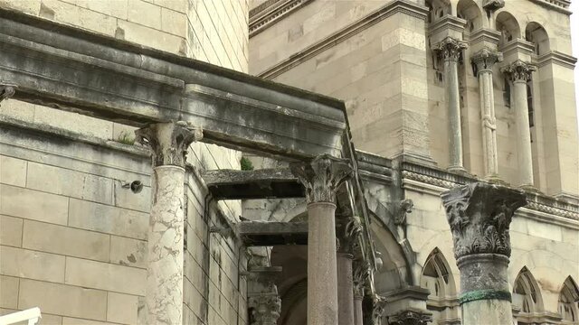 Roman Diocletian's Palace, a historical landmark in Split, Croatia. Architectural details.