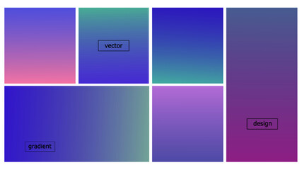 Fototapeta premium Gradient bright blue and violet color abstract pattern vector illustration set. Smooth cool colors gradient texture, empty minimalist cover for web design or UI decorative template