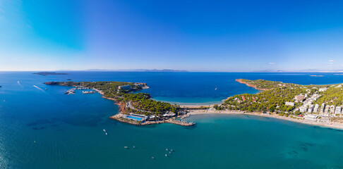 Athens Greece Riviera, Asteras Vouliagmeni panorama. Aerial drone view.