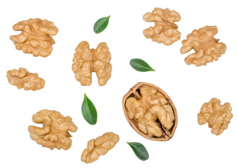 Walnuts isolated on white background, top view
