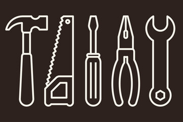 Hammer, saw, screwdriver, pliers and wrench. Tools icon