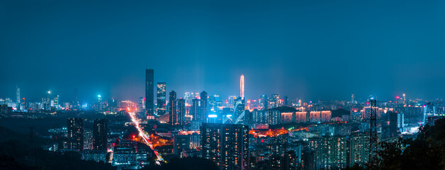 Panoramic city night lighting in Shenzhen, China