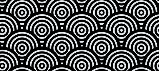 Vector seamless pattern with concentric half circles. Japanese style geometric abstract tiles background.