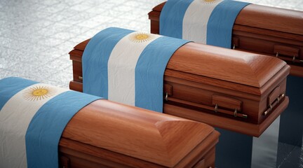 State funeral in Argentina. Coffins in the national pavilion.