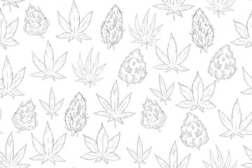 Seamless pattern with cannabis leaves