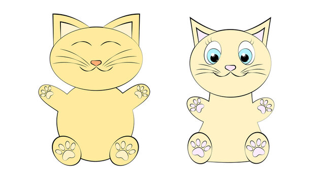 Two beautiful cute kind fluffy fat brown cats, kittens, a boy and a girl, a female and a male with beautiful faces and legs that want to cuddle. illustration