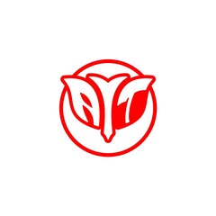 initial letter A T bow and arrow, modern minimalist design with circle decoration.