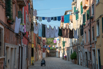 Sestiere di Castello in Venice with its characteristic buildings, with canals, bridges and alleys.