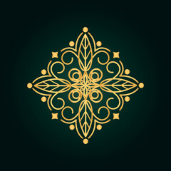 Vector model of logo design. Golden emblem pattern on green background.