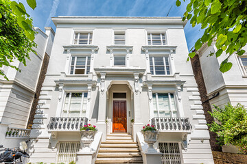 Victorian style white villa at Chepstow street road in Notting Hill, London in Chelsea and...