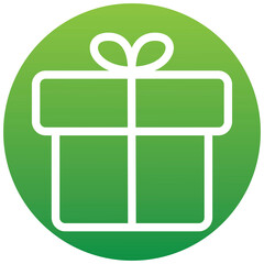 Gift box – Vector icon / button, graphic design element of a set in trendy flat style isolated on white background. Retro symbol on green gradient button for your web site design, logo, app, UI.