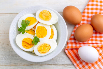 Boiled sliced egg, food photo