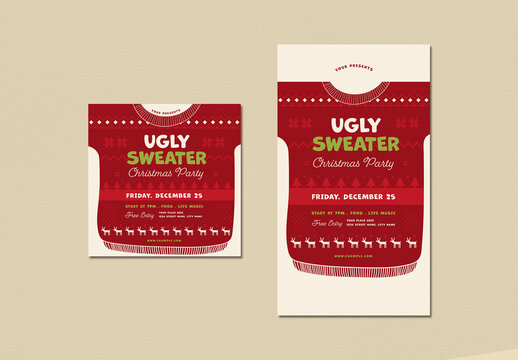 Ugly Sweater Christmas Party Social Media Post Layout