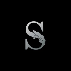 Initial Letter S Logo icon Luxury Feather. Monogram silver design concept luxury feather element and letter logo icon for corporate, lawyer, notary, firm and more brand identity.