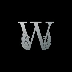 Initial Letter W Logo icon Luxury Feather. Monogram silver design concept luxury feather element and letter logo icon for corporate, lawyer, notary, firm and more brand identity.