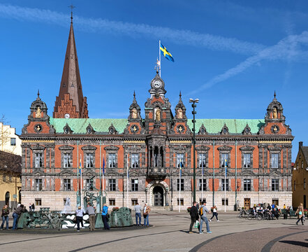 Malmo City Hall and Tower of the Church of Saint Peter, Sweden