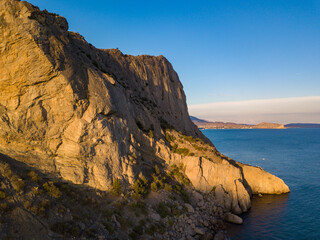 Aerial view to rocks and seashore near Novy Svet bay in Crimea