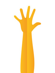 silhouette with one arm, hand and five fingers of yellow color
