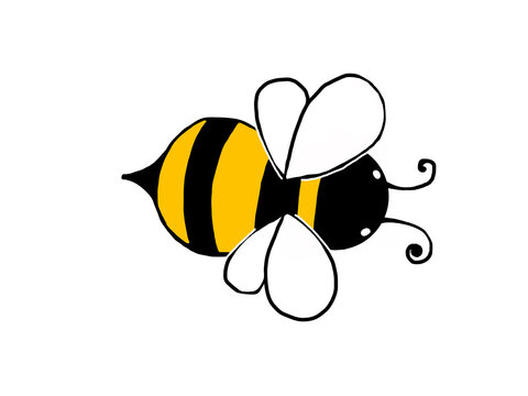 Bee. Cartoon little bee. Bee print for t-shirts and children`s clothing. Print for home and garden items.  Yellow and black bee.