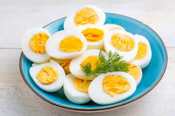 Boiled sliced egg, food photo