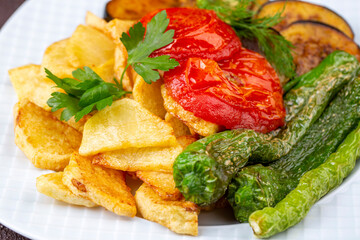 Karisik Kizartma - Mix of seasonal fried vegetables. Turkish cuisine