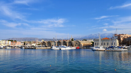 The Old Venetian Harbour of Chania, Crete, Greece.
