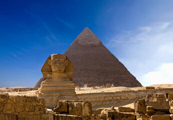 Cheops Pyramid And Sphinx In Giza