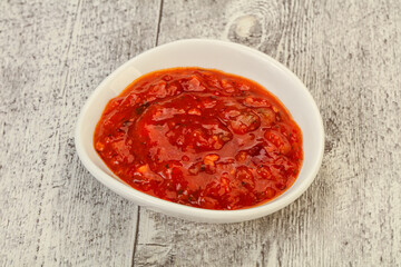 Tomato spicy sauce in the bowl