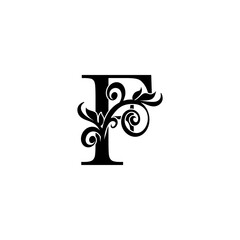 Golden Luxury Letter F logo icon, vintage design concept floral leaves