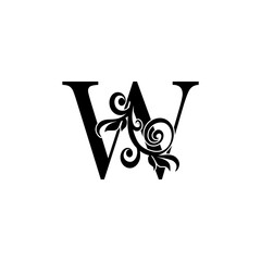 Golden Luxury Letter W logo icon, vintage design concept floral leaves