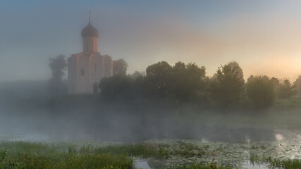 Old Russian orthodox church in early morning light
