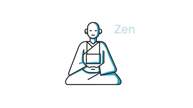 Zen and mindfulness. Characters and words related to meditation and spirituality appear on a white background.