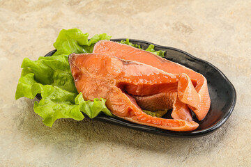 Two pink salmon fish steak