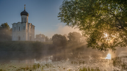 Old Russian orthodox church in early morning light