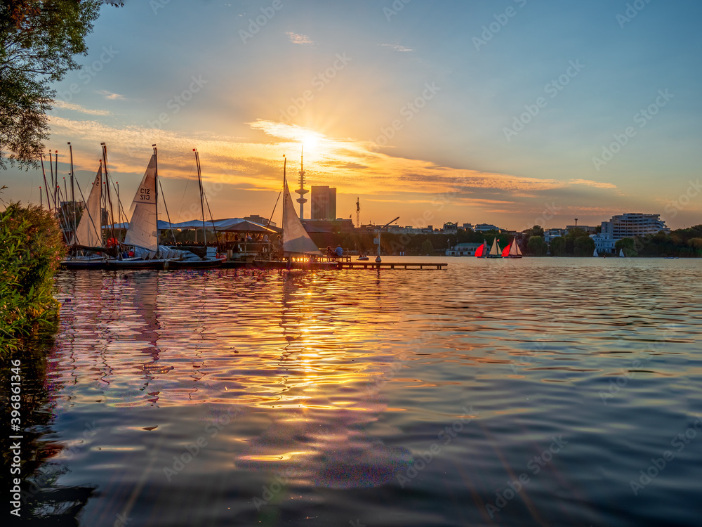 Wall mural hamburg alster lake life during summer time