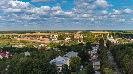 panorama of old Russian city with churches