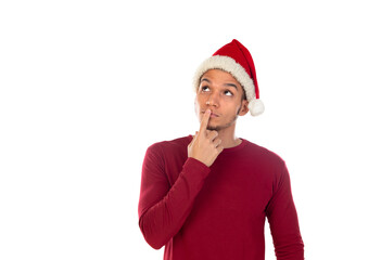 African guy wearing a Christmas hat isolated on white 