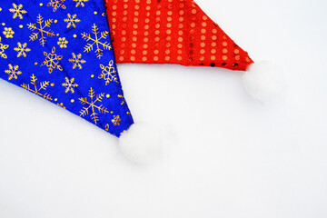 Red and blue Christmas hats