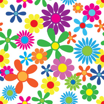 Hippie Flowers Seamless Repeating Pattern Vector Illustration