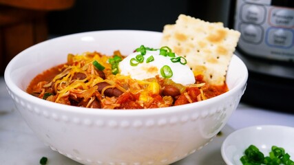 Turkey chili with leftover Thanksgiving dinner made in slow cooker