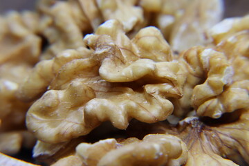 walnut kernel close-up food background.