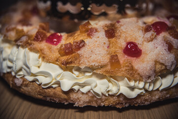 typical Spanish Christmas sweet on a wooden table The Three Kings 2021