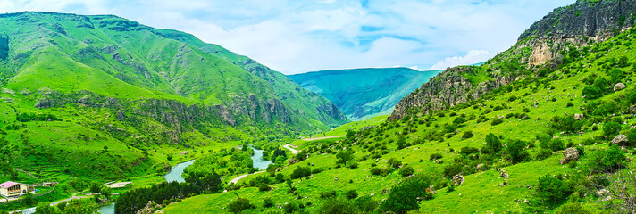 Panorama of the Kura river valley, Vardiza, Samtskhe-Javakheti Region, Georgia © efesenko