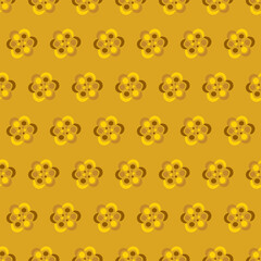 Fortuna gold geometric pattern of small and large petals, flowers. Fortuna gold background with yellow, brown flower