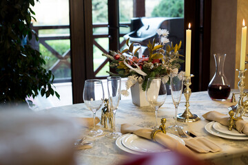 Christmas table set for a dinner